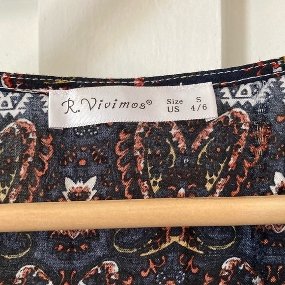 R. Vivimos button down boho maxi dress split skirt tab sleeves hobo chic print - Picture 2 of 13